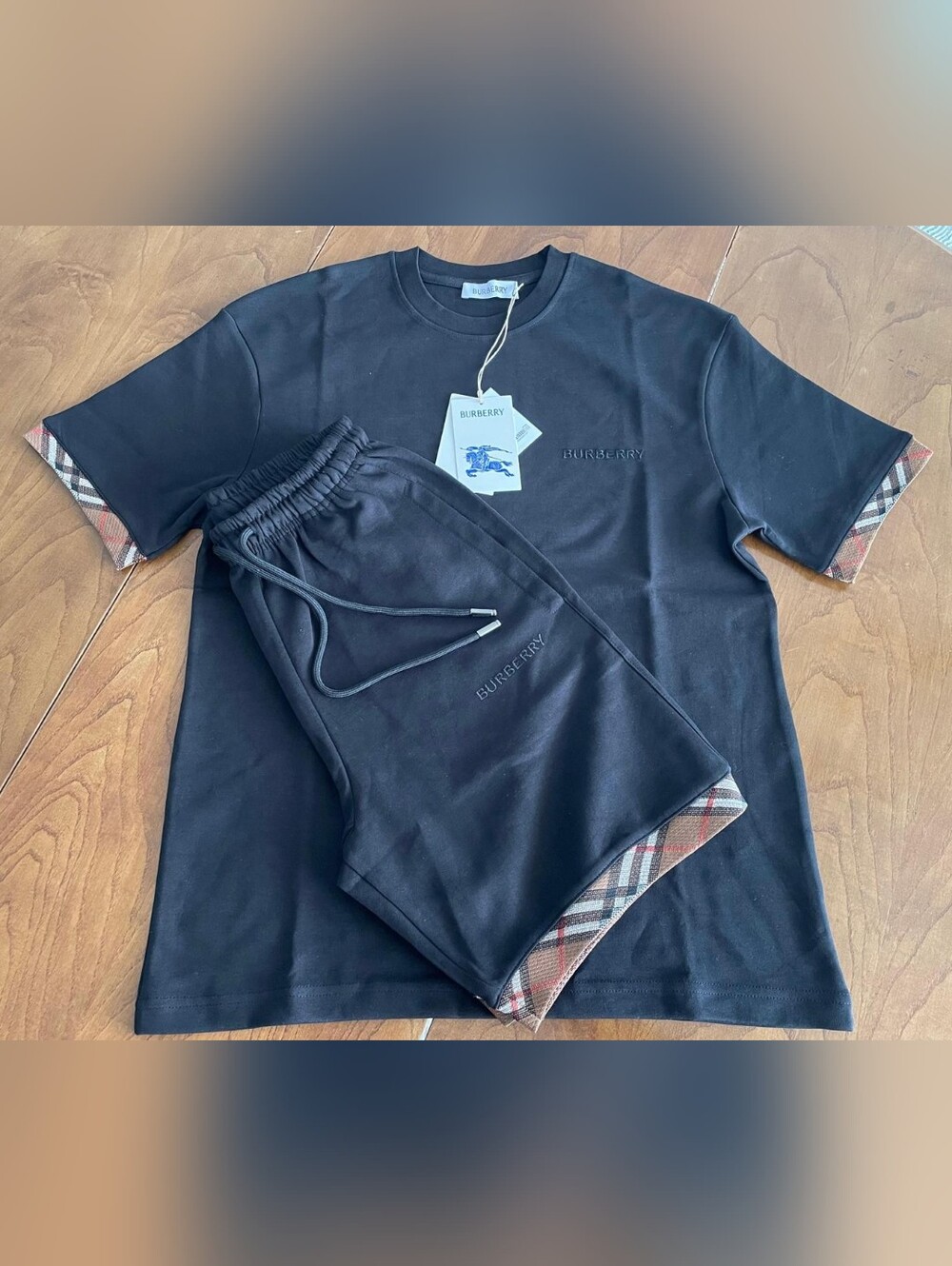 Burberry Men's Black Designer Shirt & Shorts Set- Size 2XL